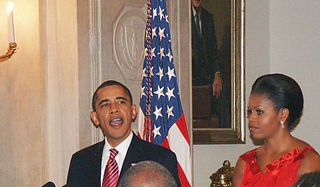 The President and Mrs. Obama greet guests.