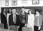 A former client leaders and Janet Kopenhaver (far right) meet with Senate Governmental Affairs Federal Workforce Subcommittee Chairman Daniel Akaka (D-HI) to discuss issues of importance to federal workers